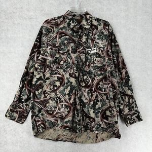 Hidden Antler Shirt Mens LARGE Green‎ Brown Camo Button Up Hunting Fishing Vents